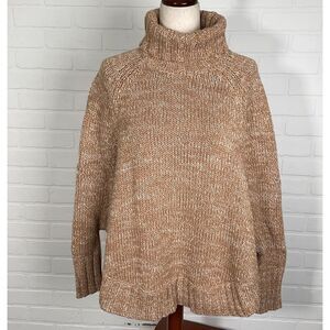 Michael Kors Sweater Women Small Tan White Cape‎ Poncho Batwing Oversized